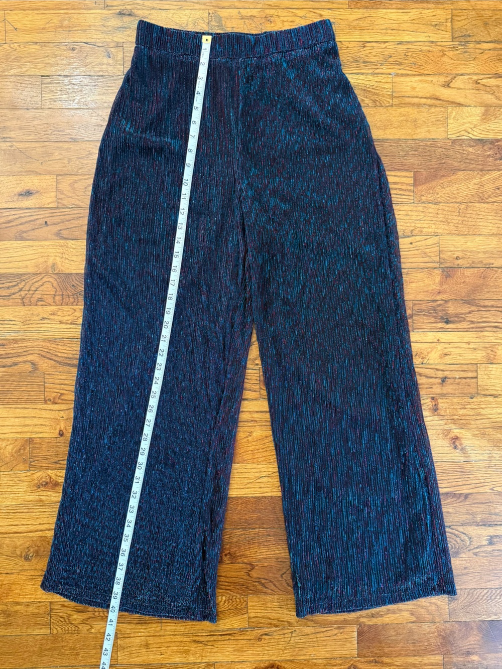 Skies Are Blue Crinkled Wide Leg Shimmer Pants Blue Teal Purple Metallic Size M - Picture 8 of 13